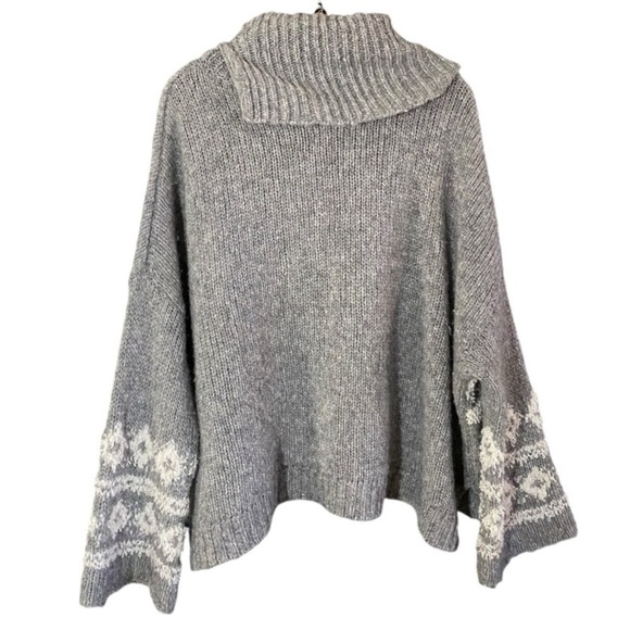 Free People Fair Isle Button Cowl Neck Sweater Women’s M Fuzzy Slouchy Nordic - Picture 8 of 12